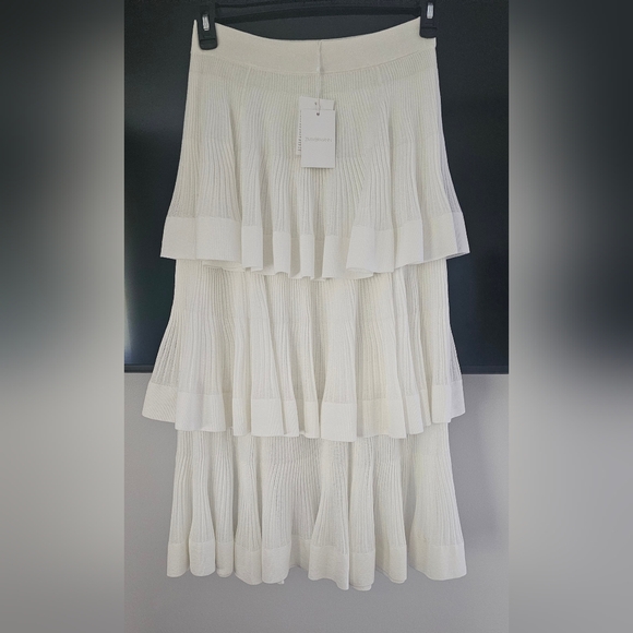 Zimmermann Cotton-Blend Rib-Knit Tiered Midi-Skirt Cream Size 2 (6-8) - Picture 9 of 14